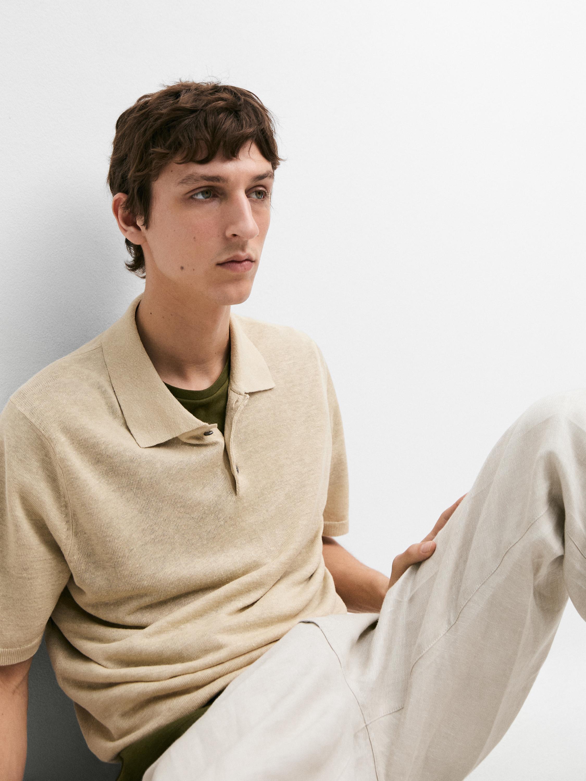 Linen knit polo sweater